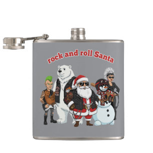 Rock and Roll Santa Funny Biker Punk Christmas Hip Flask