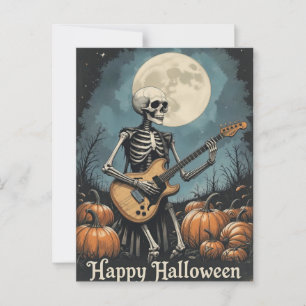 Rock and Roll Skeleton Halloween Music Lovers  Postcard