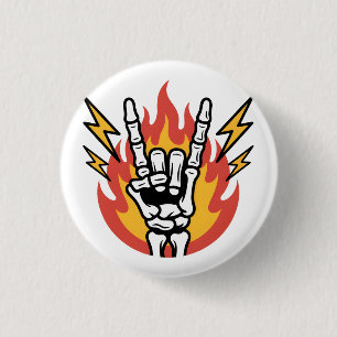 Rock and Roll Skeleton Hand: Classic Rock On Sign 3 Cm Round Badge
