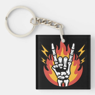 Rock and Roll Skeleton Hand: Classic Rock On Sign  Key Ring