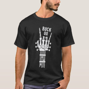 Rock And Roll Skeleton Hand Rock On Rocker Guitar T-Shirt