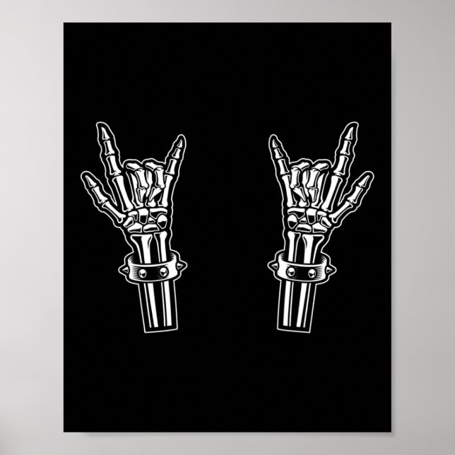 Rock And Roll Skeleton Hands Rock On Funny Rocker  Poster (Front)