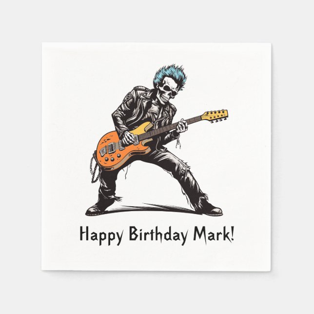 Rock and Roll Skeletons Birthday Party Napkin (Front)