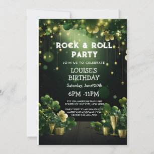 Rock and Roll St Patrick Party clover and gold Invitation