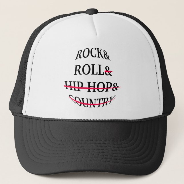 Rock and Roll Text Trucker Hat (Front)