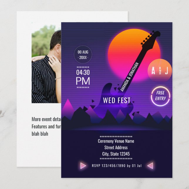 Rock and Roll Wedding Photo Invitation (Front/Back)