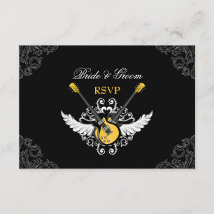 Rock and Roll Wedding Yellow Black RSVP card
