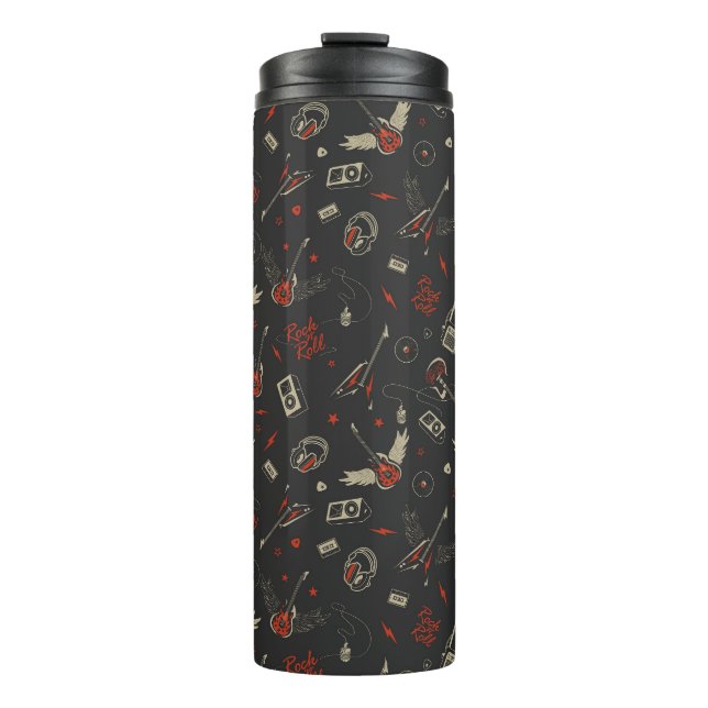 Rock and Roll with Winged Guitars in Gray and red Thermal Tumbler (Front)