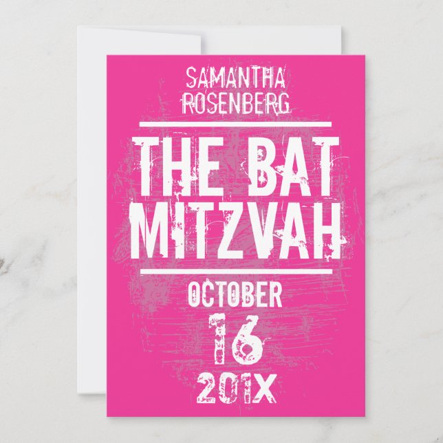Rock Band Bat Mitzvah Invitation in Pink (Front)