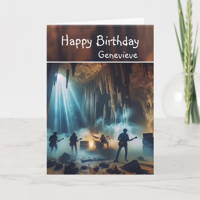 Rock Band playing in underground Cavern birthday Card (Front)