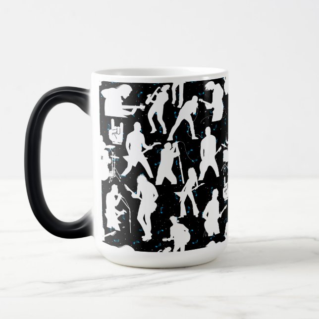 Rock Band Silhouette Pattern.w Black BG Magic Mug (Left)