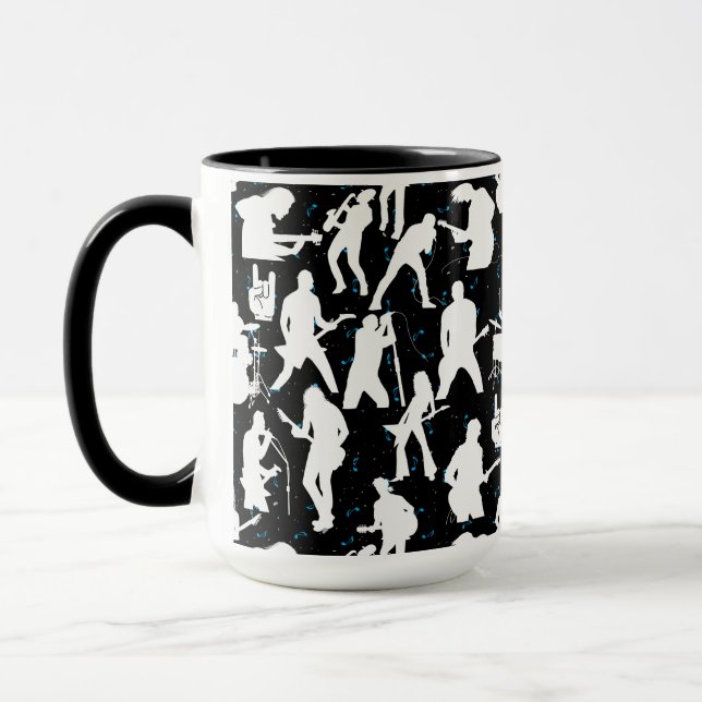 Rock Band Silhouette Pattern.w Black BG Mug (Left)