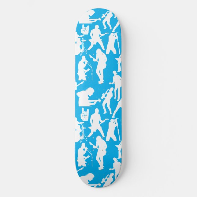 Rock Band Silhouette Pattern.w Lblue BG Skateboard (Front)