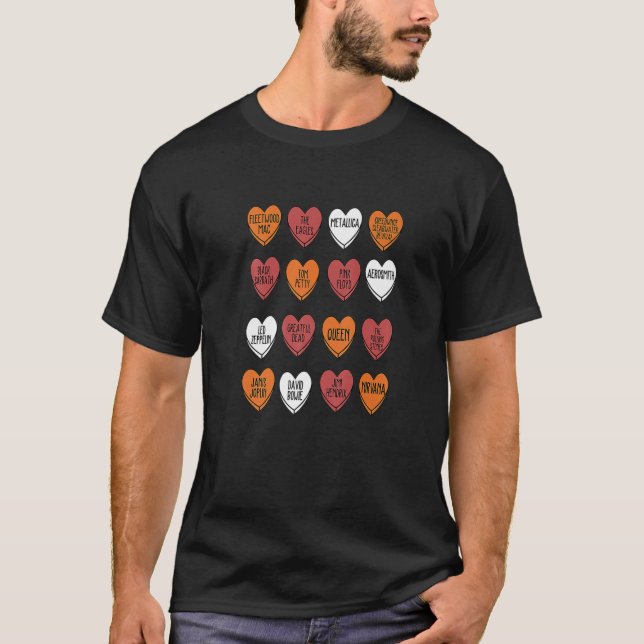 Rock Bands Hearts Candy Valentines Day Fan Music L T-Shirt (Front)