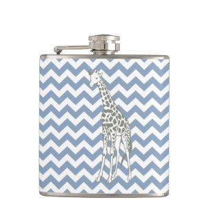 Rock Blue Safari Chevron with Pop Art Giraffe Hip Flask