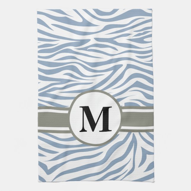 Rock Blue Safari Zebra with monogram Tea Towel (Vertical)