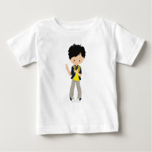 Rock Boy, Black Hair, Microphone, Band Singer Baby T-Shirt