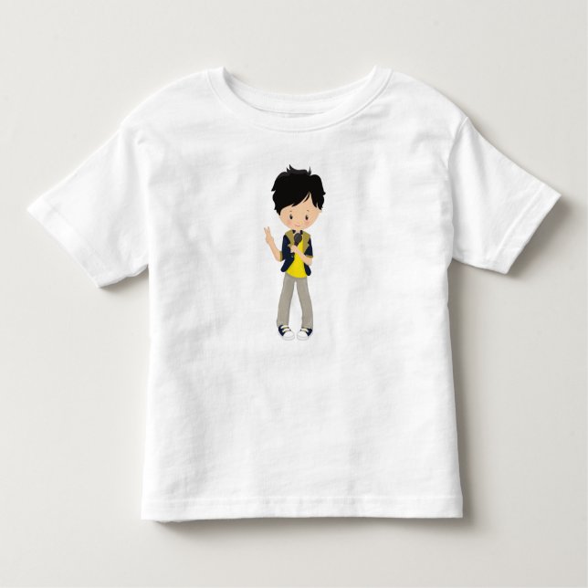 Rock Boy, Black Hair, Microphone, Band Singer Toddler T-Shirt (Front)