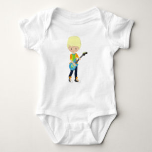 Rock Boy, Blonde Hair, Guitar Player, Band, Music Baby Bodysuit