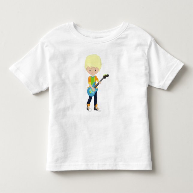 Rock Boy, Blonde Hair, Guitar Player, Band, Music Toddler T-Shirt (Front)