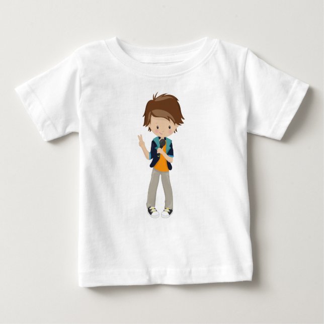 Rock Boy, Brown Hair, Band Singer, Microphone Baby T-Shirt (Front)