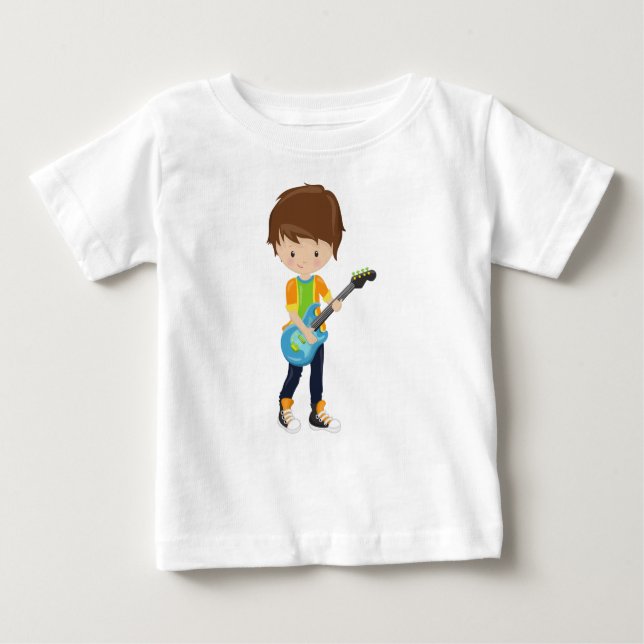 Rock Boy, Brown Hair, Guitar Player, Band, Music Baby T-Shirt (Front)