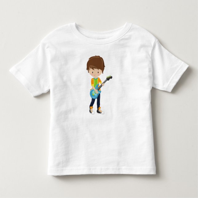 Rock Boy, Brown Hair, Guitar Player, Band, Music Toddler T-Shirt (Front)