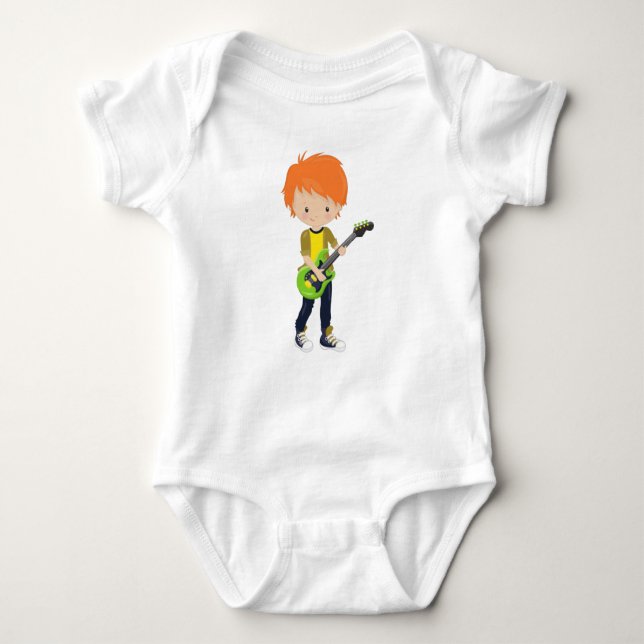 Rock Boy, Orange Hair, Band, Music, Guitar Player Baby Bodysuit (Front)