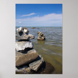 Rock Cairns in Traverse Bay, Michigan Poster