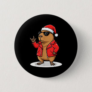 Rock Capybara Xmas Santa Men Women Kids Funny Ugly 6 Cm Round Badge