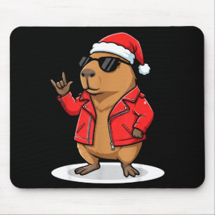 Rock Capybara Xmas Santa Men Women Kids Funny Ugly Mouse Pad