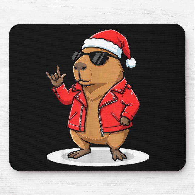 Rock Capybara Xmas Santa Men Women Kids Funny Ugly Mouse Pad (Front)