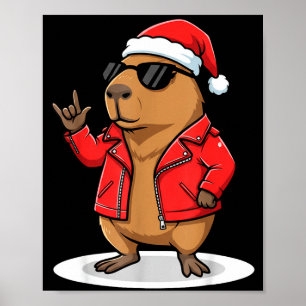 Rock Capybara Xmas Santa Men Women Kids Funny Ugly Poster