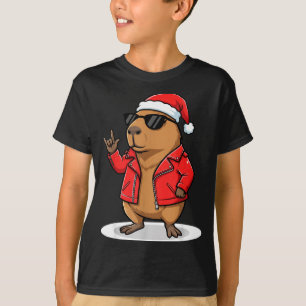 Rock Capybara Xmas Santa Men Women Kids Funny Ugly T-Shirt
