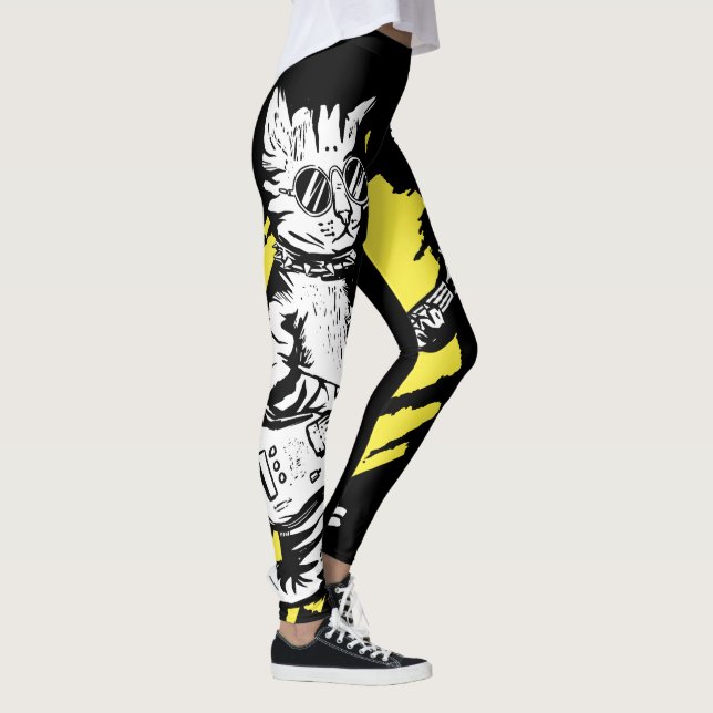 Rock Cat Guitar – Bold Street Art Style Leggings (Right)