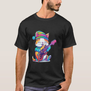 Rock Cat Musician, Cat Guitar Design, Cat Playing T-Shirt