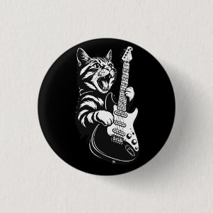 Rock Cat Playing Electric Guitar   Cool Music Love 3 Cm Round Badge