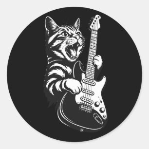 Rock Cat Playing Electric Guitar Cool Music Love Classic Round Sticker