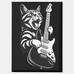 Rock Cat Playing Electric Guitar Cool Music Love Magnet
