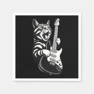 Rock Cat Playing Electric Guitar Cool Music Love Napkin