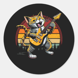 Rock Cat Playing Electric Guitar Guitarist Cat Lov Classic Round Sticker