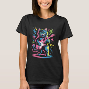 Rock Cat Playing Electric Guitar Retro Animal Musi T-Shirt