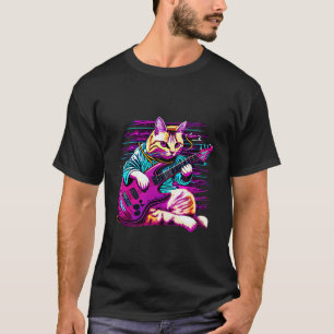 Rock Cat Playing Guitar Funny Guitar Cat (14) T-Shirt