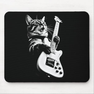 Rock Cat Playing Guitar - Funny Guitar Cat 1 Mouse Pad