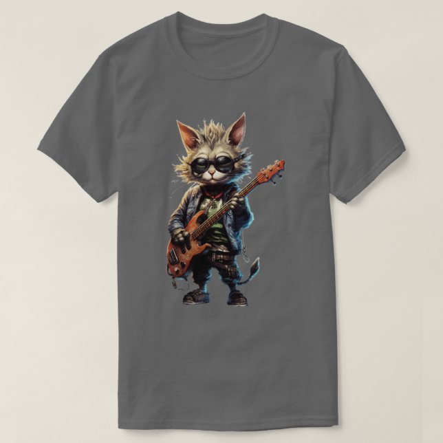 Rock Cat Playing Guitar Funny Guitar Cat (1) T-Shirt (Design Front)