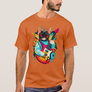 Rock Cat Playing Guitar Funny Guitar Cat (5) T-Shirt
