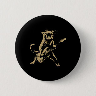 Rock Cat Playing Guitar - Funny Guitar Cat  6 Cm Round Badge