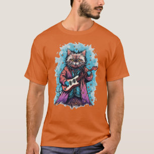 Rock Cat Playing Guitar Funny Guitar Cat (8) T-Shirt