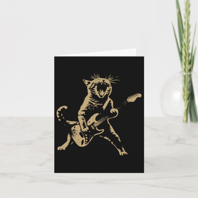 Rock Cat Playing Guitar - Funny Guitar Cat  Card (Front)