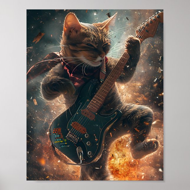 Rock Cat Playing Guitar Poster (Front)